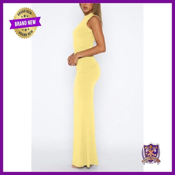 Women's 2 Piece Skirt Set Sleeveless Crop Top Maxi Bodycon Y2K Outfit - Picture 5 of 8